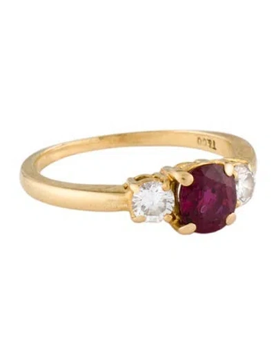 Pre-owned Tiffany & Co 18k Thailand Ruby & Diamond Three-stone Ring In Multi