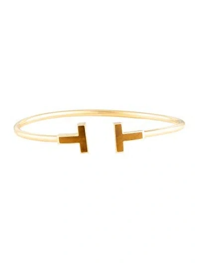 Pre-owned Tiffany & Co 18k Tiger's Eye Quartz T Wire Cuff, 6.25" In Multicolor
