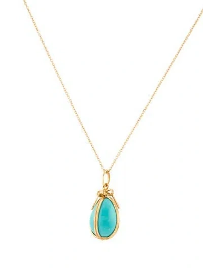 Pre-owned Tiffany & Co 18k Turquoise Egg Pendant Necklace, 16" In Multi