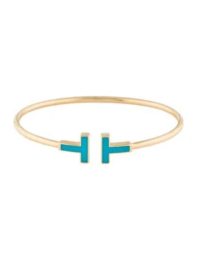 Pre-owned Tiffany & Co 18k Turquoise Wire Bracelet, 6.5" In Multi