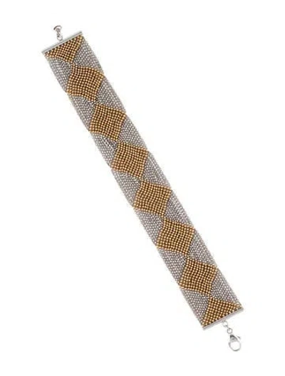 Pre-owned Tiffany & Co 18k Two-tone Beaded Link Bracelet, 6.5" In Multi