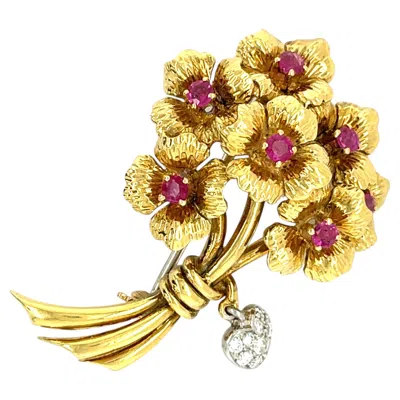 Pre-owned Tiffany & Co . 18k Two-tone Gold Bouquet Brooch With Rubies And Diamonds In Multiple