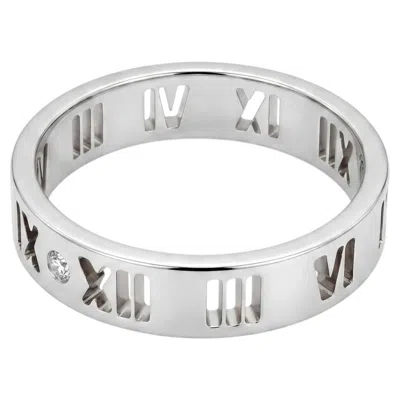 Pre-owned Tiffany & Co . 18k White Gold Diamond Atlas Roman Numerals Band