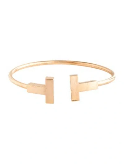 Pre-owned Tiffany & Co 18k Wide T Wire Bracelet, 6.75" In Multicolor