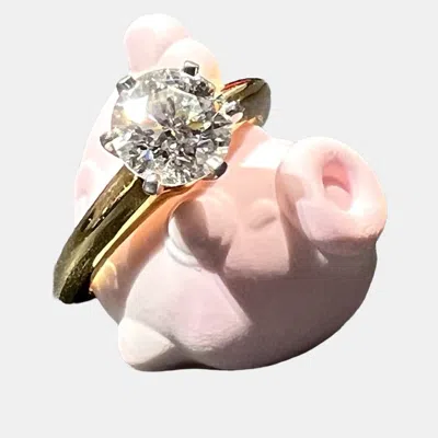 Pre-owned Tiffany & Co 18k Yellow Gold 0.9ct Diamond Ring Eu 47