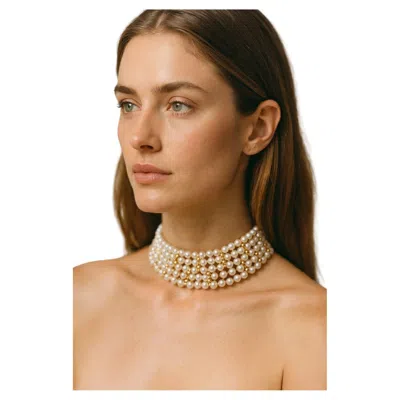 Pre-owned Tiffany & Co . 18k Yellow Gold 5mm Akoya Pearl Five-strand Choker Necklace