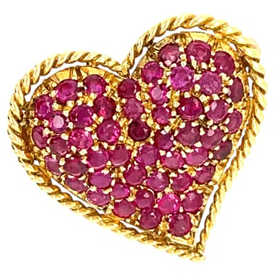 Pre-owned Tiffany & Co . 18k Yellow Gold Brooch With Round-cut Rubies