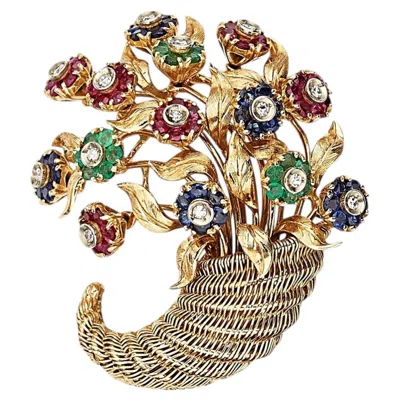 Pre-owned Tiffany & Co . 18k Yellow Gold Diamond And Gemstone En Tremblant Bouquet Brooch
