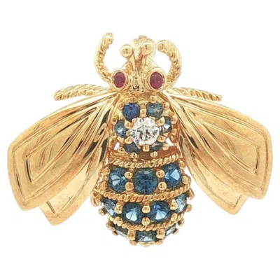 Pre-owned Tiffany & Co . 18k Yellow Gold Diamond Sapphire & Ruby Fly Bee Pin Brooch