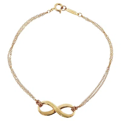 Pre-owned Tiffany & Co . 18k Yellow Gold Infinity Double Chain Bracelet Size 6.5"