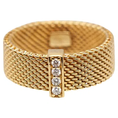 Pre-owned Tiffany & Co . 18k Yellow Gold Mesh Band Ring With Diamonds, Us 6.75