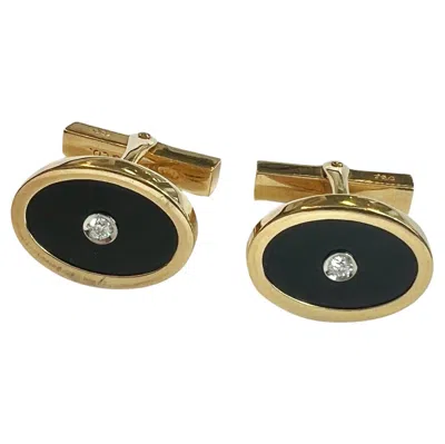 Pre-owned Tiffany & Co . - 18k Yellow Gold Oval Black Onyx + Diamond Cufflinks