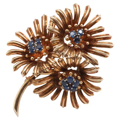 Pre-owned Tiffany & Co 18k Yellow Gold . 1960s Sapphire Flower Daisy Brooch