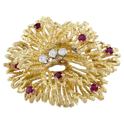 Pre-owned Tiffany & Co . 18k Yellow Gold Vintage Ruby And Diamond Brooch