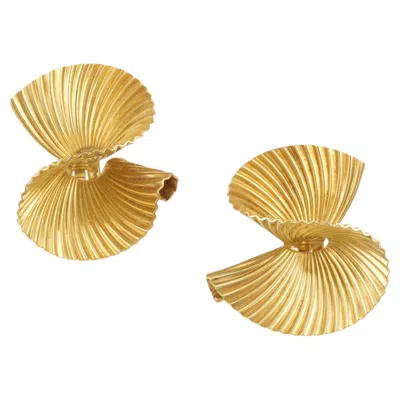 Pre-owned Tiffany & Co . 18k Yellow Gold Vintage Ruffle Ear Clips 1960s