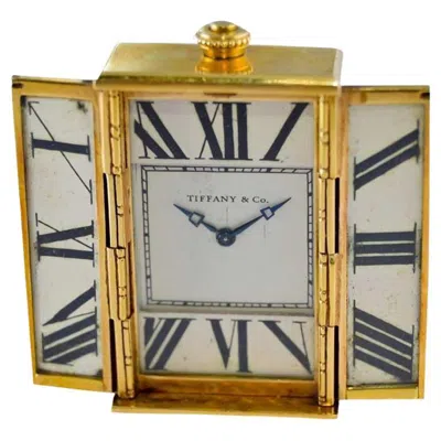 Pre-owned Tiffany & Co . 18kt Yellow Gold And Enamel Small Desk Clock 1920's