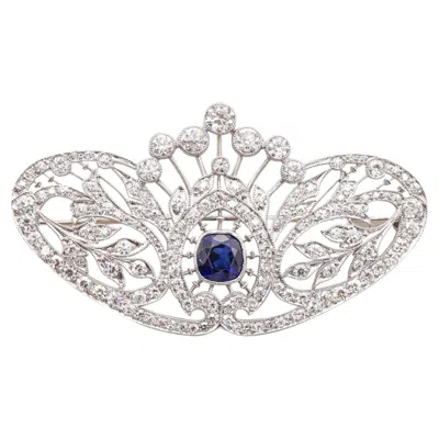 Pre-owned Tiffany & Co 1910 Edwardian Brooch-pendant Platinum 7.01 Cwt Diamonds & Sapphire In Blue