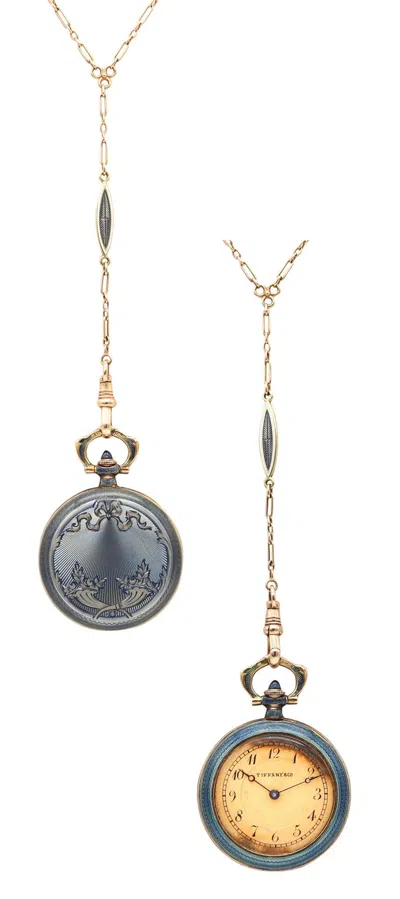 Pre-owned Tiffany & Co . 1915 Edwardian Guilloche Enameled Watch Necklace In 18kt Gold In Multi