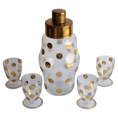 Pre-owned Tiffany & Co 1930s Gold Polkadot Shaker Set Czech Bohemian Glass Brass Barware Mixologist In Gray