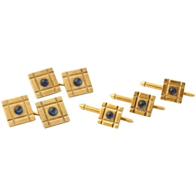 Pre-owned Tiffany & Co 1940s Tiffany Sapphire Gold Cufflinks And Studs Formal Set In Blue