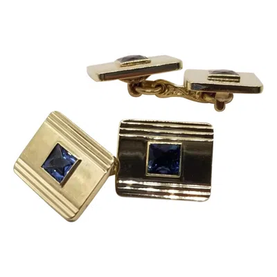 Pre-owned Tiffany & Co 1940s Tiffany Square Cut Sapphire Gold Cufflinks In Blue