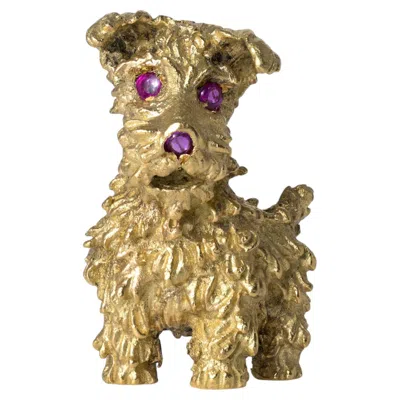 Pre-owned Tiffany & Co . 1960s Mid Century Ruby Yellow Gold Dog Brooch