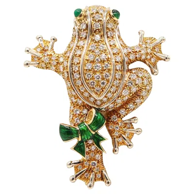 Pre-owned Tiffany & Co . 1970 Frog Brooch 18kt Yellow Gold With 6.62 Cwt Diamonds & Emerald