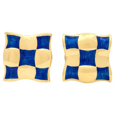 Pre-owned Tiffany & Co . 1980's Enamel 18 Karat Yellow Gold Vintage Checkerboard Cufflinks