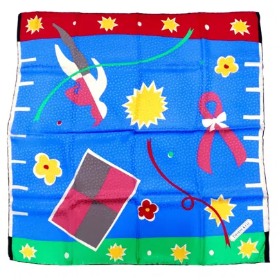 Pre-owned Tiffany & Co 1990s  Breast & Awareness Multicolor Print Silk Scarf In Blue
