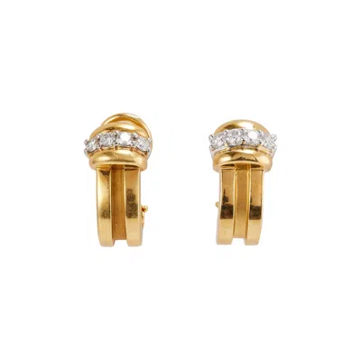 Pre-owned Tiffany & Co . 1995 Atlas 18k Yellow Gold And Diamonds Huggie Earrings