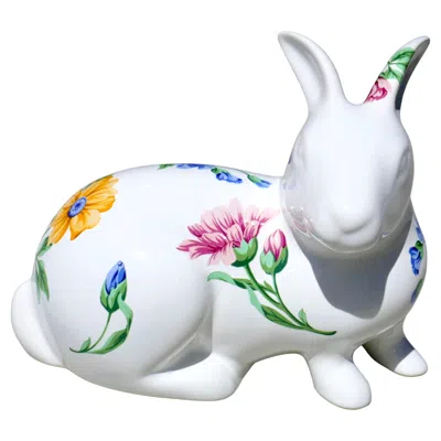 Pre-owned Tiffany & Co 1996 Sintra Designed By  Porcelain Spring Flowers Rabbit Figurine In Gray