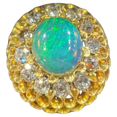 Pre-owned Tiffany & Co 19th Century . Antique Opal Ring With Old Mine Cut Diamonds In 14k In Multi