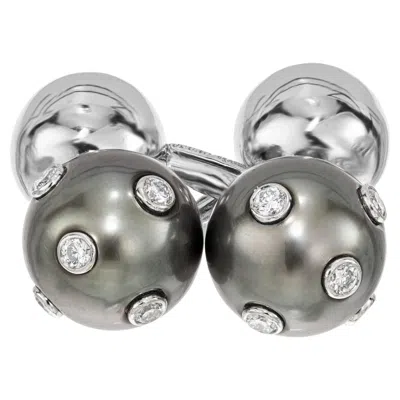 Pre-owned Tiffany & Co .20 Carat Diamond Black Pearl Platinum Barbell Cufflinks