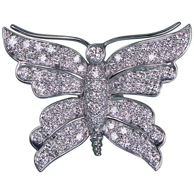 Pre-owned Tiffany & Co 22265 Vintage  Platinum Pave Diamond Butterfly Pendant Brooch In Multiple