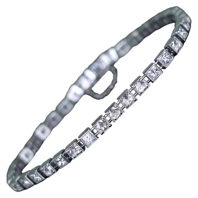 Pre-owned Tiffany & Co 26461 Tiffany Co 18k White Gold 3.60ct Princess Rose Cut Diamond T Line Bracelet