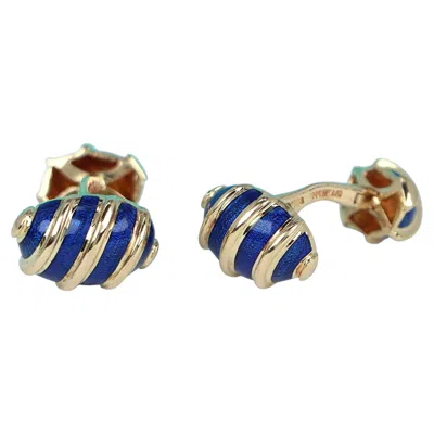Pre-owned Tiffany & Co 26658  18k Yellow Gold Blue Enamel Jean Schlumberger Olive Cufflinks