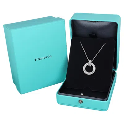 Pre-owned Tiffany & Co 26749  18k White Gold Pave Set Diamond T1 T Circle Pendant Necklace