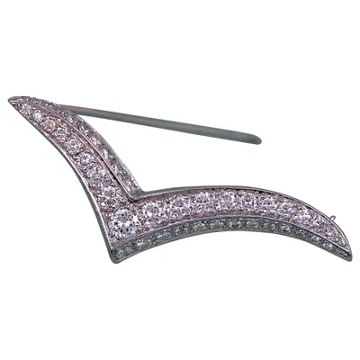 Pre-owned Tiffany & Co 26772 Vintage Tiffany Co 1.20ct Platinum Pave Set Diamond Seagull V Pin Brooch In Multiple