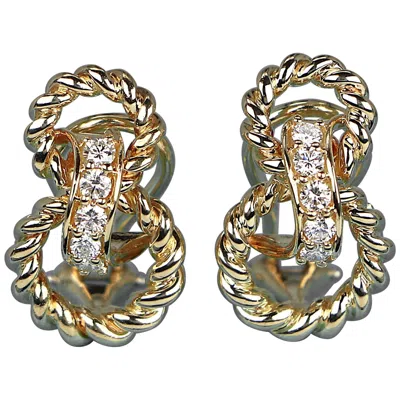 Pre-owned Tiffany & Co 26786 Vintage Tiffany Co 18k Gold Diamond Twisted Rope Infinity Earrings In Multiple