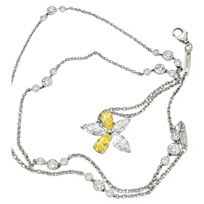 Pre-owned Tiffany & Co . 2.84 Ct.fancy Yellow Mixed-cut Diamond Pendant Platinum Necklace