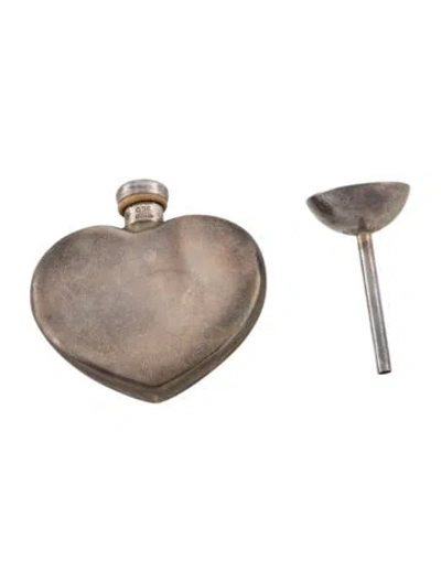 Pre-owned Tiffany & Co 2-piece Sterling Heart Perfume Flask And Funnel Set In Silver
