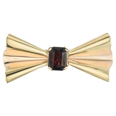 Pre-owned Tiffany & Co . 3.50 Carat Red Garnet Two Tone Folded Bow Brooch