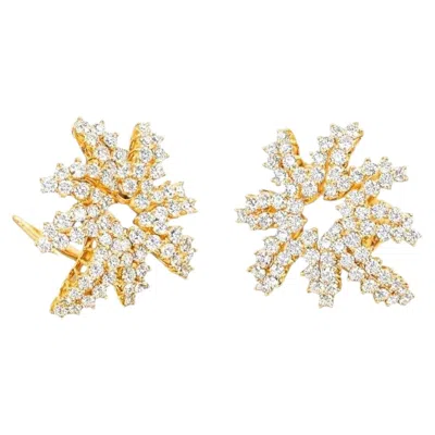 Pre-owned Tiffany & Co . 4.25 Ct. 18k Yellow Gold Firework Diamond Huggie Earrings