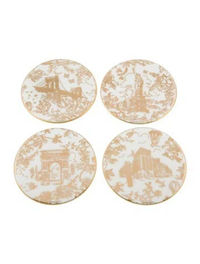 Pre-owned Tiffany & Co 4-piece Nyc Toile Bone China Coasters Set In Multi