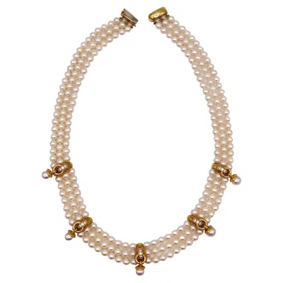Pre-owned Tiffany & Co . Akoya Pearls Necklace In 18kt Yellow Gold With Vvs Diamonds
