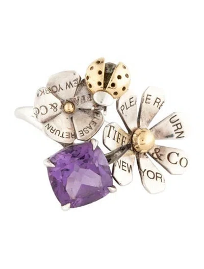 Pre-owned Tiffany & Co Amethyst Love Bug Flower Cocktail Ring In Multicolor
