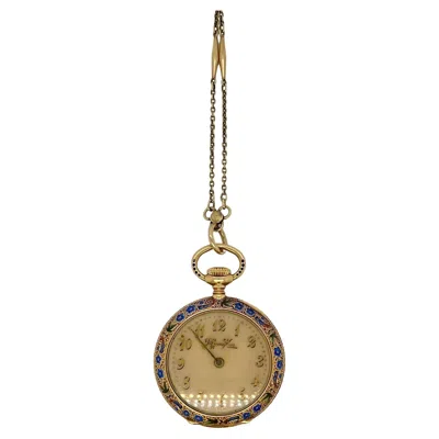 Pre-owned Tiffany & Co Angle Baby 18k Gold Enamel Pocket Watch With Seed Pearls Chain In Multi