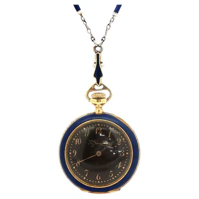 Pre-owned Tiffany & Co . Antique 18k Gold & Blue Enamel Keyless Wind Pendant Watch