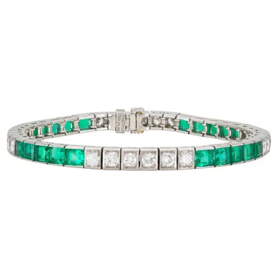 Pre-owned Tiffany & Co Antique Art Deco 1920s . Emerald & Diamond Line Bracelet In Green