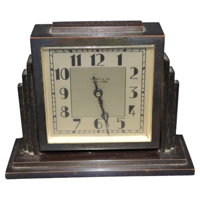 Pre-owned Tiffany & Co Antique Art Deco Style Bronze Desk Clock By Tiffany And Co C. 1943 In Gray